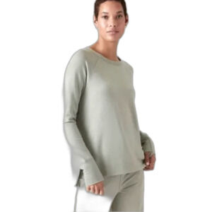 Athleta Sage Green Tencel Lyocell Soft Crew Sweater with Finger holes M Tall
